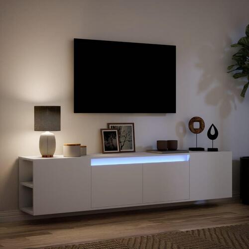 Væghængt tv-bord med LED-lys 180x31x39,5 cm hvid