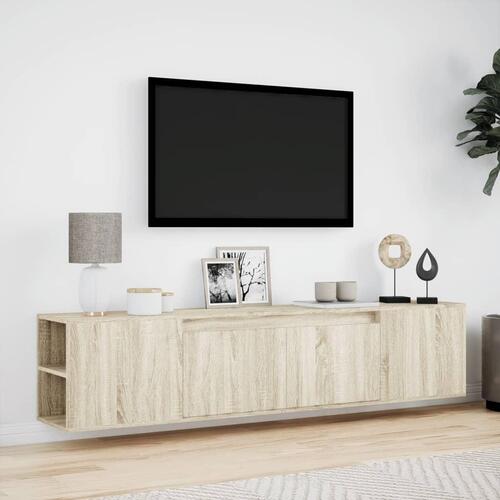 Væghængt tv-bord med LED-lys 180x31x39,5 cm sonoma-eg