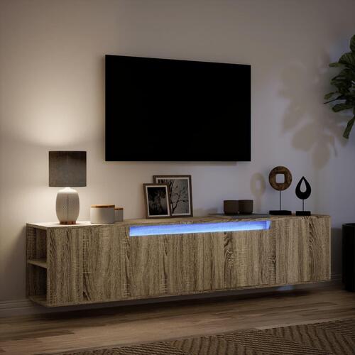 Væghængt tv-bord med LED-lys 180x31x39,5 cm sonoma-eg
