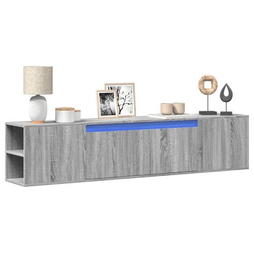 Væghængt tv-bord med LED-lys 180x31x39,5 cm grå sonoma-eg