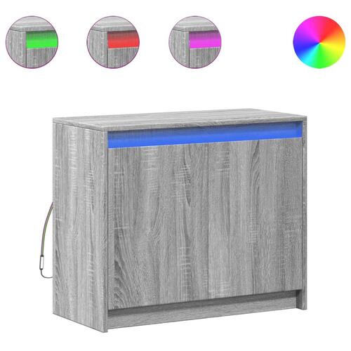 Skab med LED-lys 72x34x61 cm konstrueret træ grå sonoma-eg