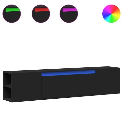 Væghængt tv-bord med LED-lys 180x31x39,5 cm sort