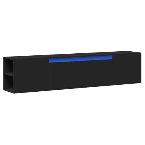 Væghængt tv-bord med LED-lys 180x31x39,5 cm sort