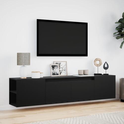 Væghængt tv-bord med LED-lys 180x31x39,5 cm sort