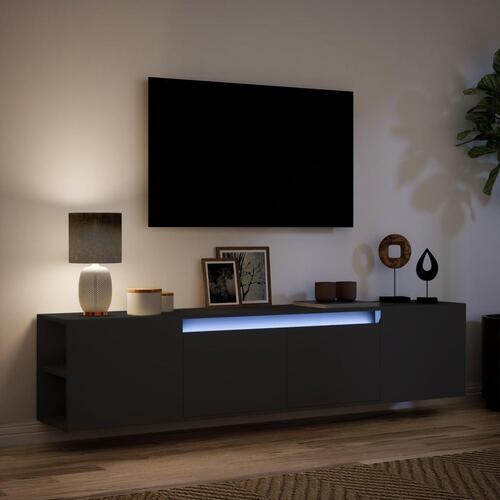 Væghængt tv-bord med LED-lys 180x31x39,5 cm sort