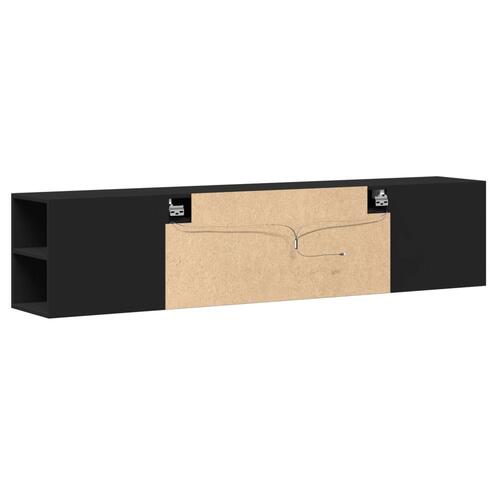 Væghængt tv-bord med LED-lys 180x31x39,5 cm sort