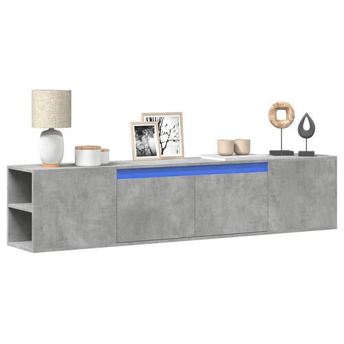 Væghængt tv-bord med LED-lys 180x31x39,5 cm betongrå