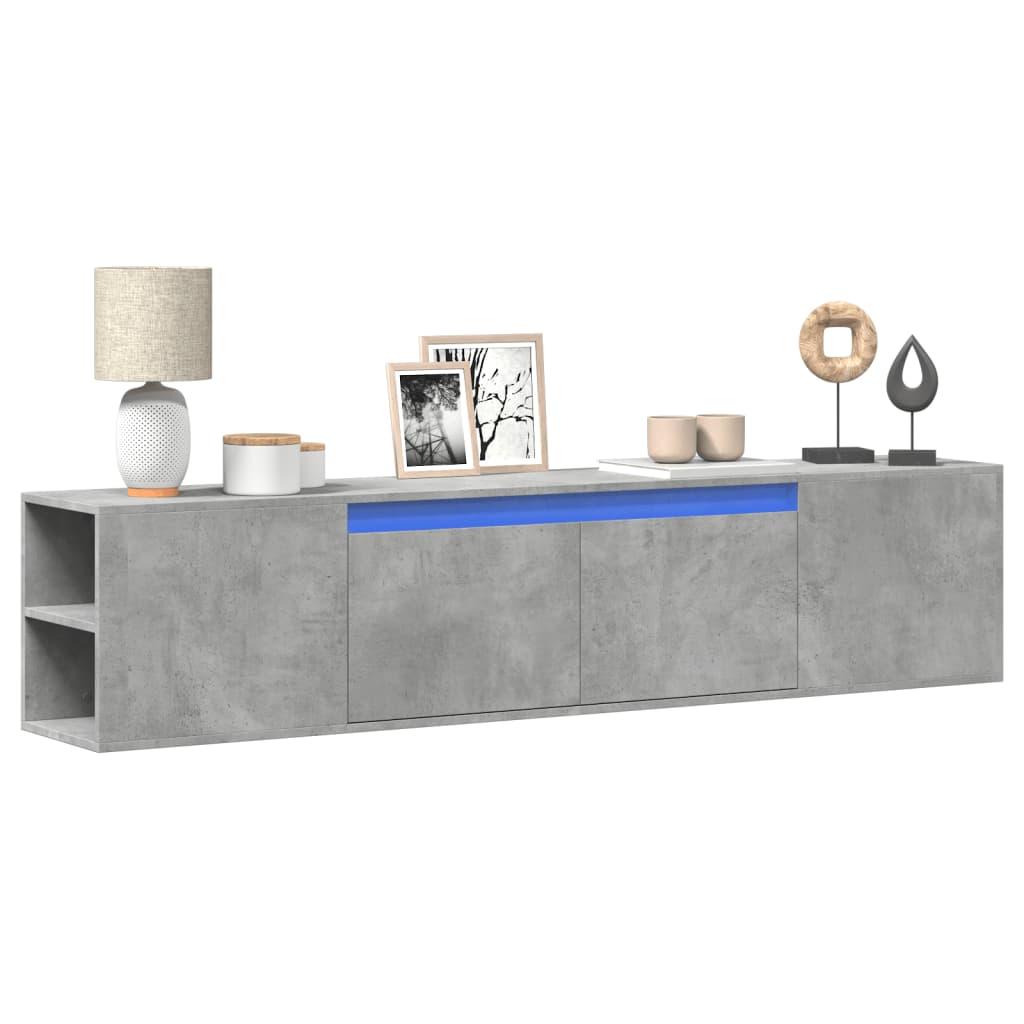 Væghængt tv-bord med LED-lys 180x31x39,5 cm betongrå