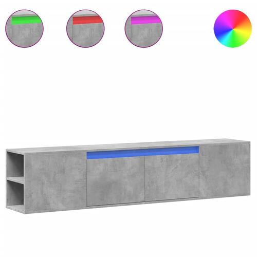 Væghængt tv-bord med LED-lys 180x31x39,5 cm betongrå