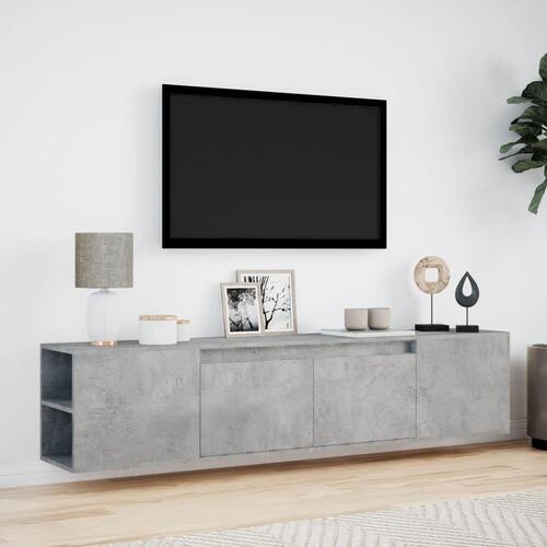 Væghængt tv-bord med LED-lys 180x31x39,5 cm betongrå