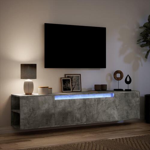 Væghængt tv-bord med LED-lys 180x31x39,5 cm betongrå