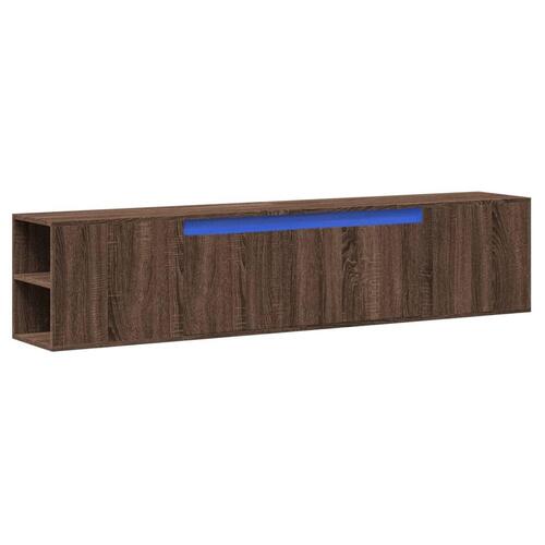 Væghængt tv-bord med LED-lys 180x31x39,5 cm brun egetræsfarve