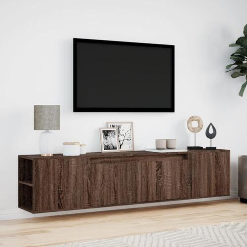 Væghængt tv-bord med LED-lys 180x31x39,5 cm brun egetræsfarve