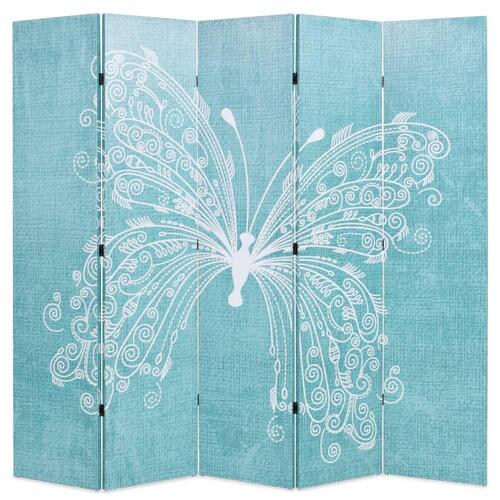 Foldbar rumdeler 200 x 170 cm sommerfugl blå
