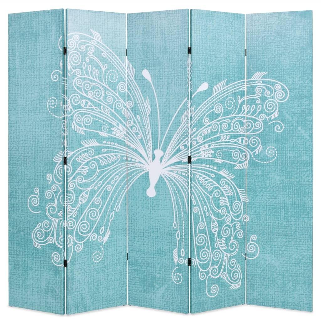 Foldbar rumdeler 200 x 170 cm sommerfugl blå