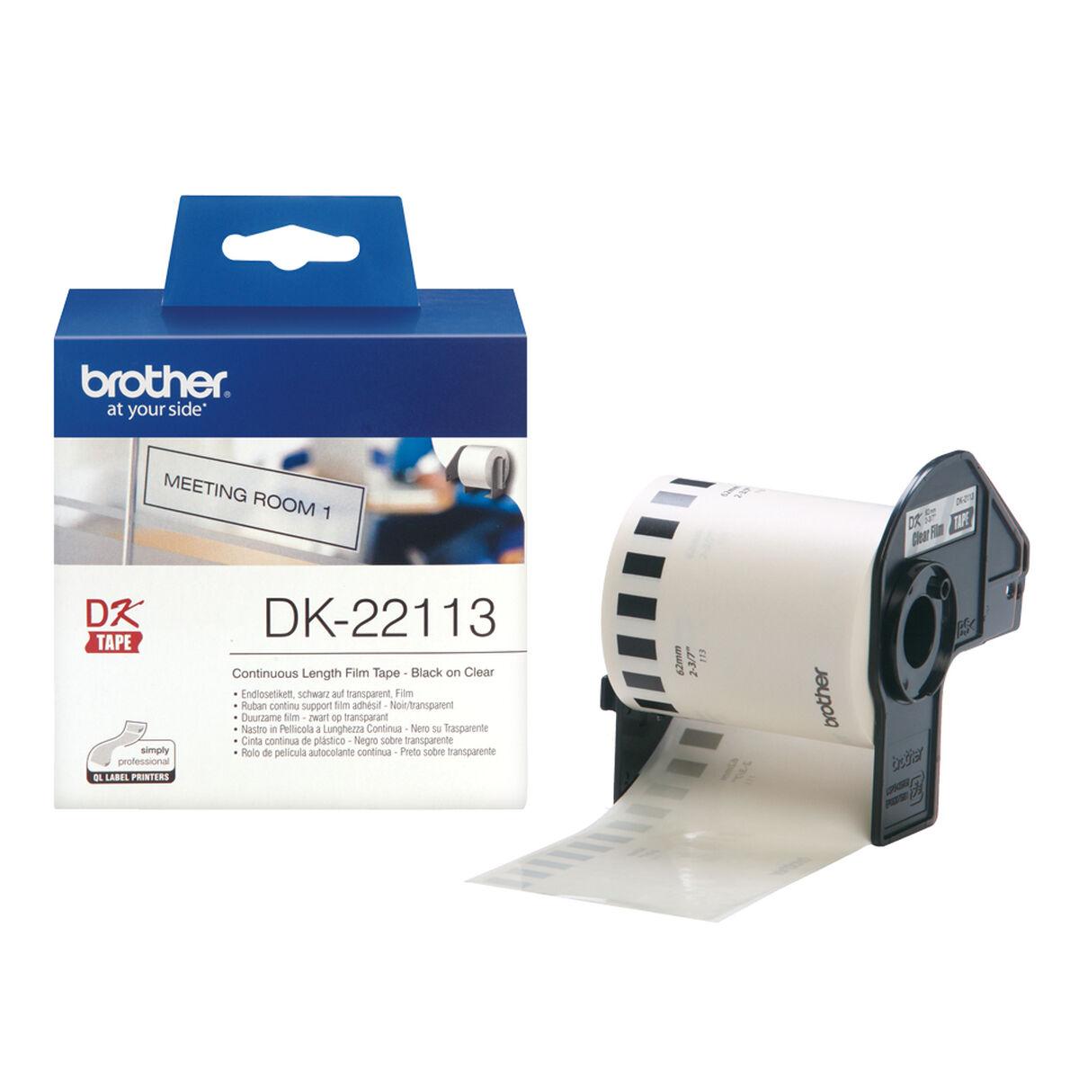 Brother DK-22113 uafbrudt termoetiket – sort på klar film