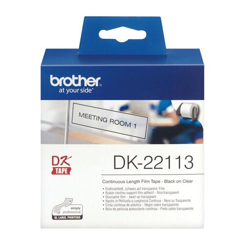 Brother DK-22113 uafbrudt termoetiket – sort på klar film
