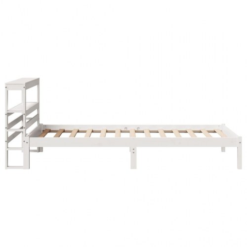 Sengeramme med sengegærde 75 x 190 cm i massivt fyrretræ - hvid