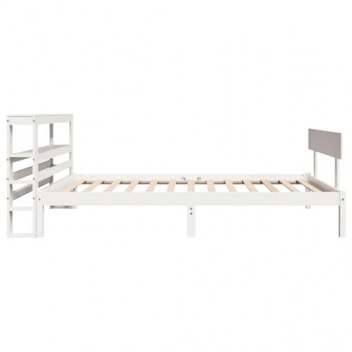 Sengeramme 90x190 cm i massivt fyrretræ - hvid med sengegavl og hylder