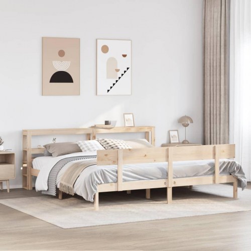 Sengeramme uden madras 200x200 cm - massivt fyrretræ med opbevaringshylder