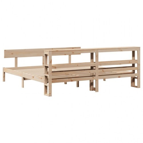 Sengeramme uden madras 200x200 cm - massivt fyrretræ med opbevaringshylder