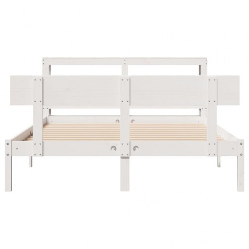 Sengeramme 140x190 cm i massivt fyrretræ - hvid med opbevaringshylder