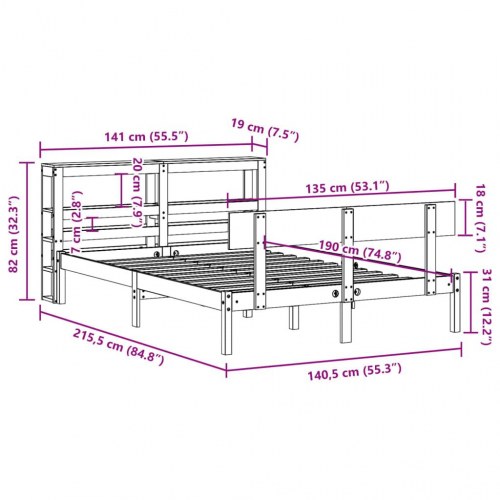 Sengeramme uden madras 135x190 cm massivt fyrretræ hvid