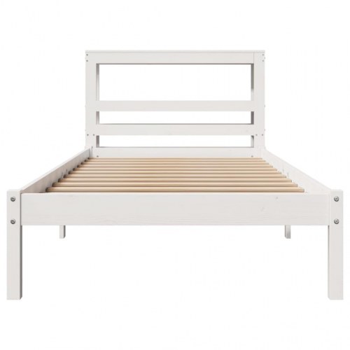 Sengeramme i massivt fyrretræ med hylder 75 x 190 cm - hvid