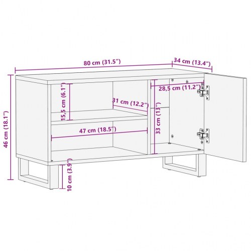 Tv-bord 80x34x46 cm massivt mangotræ brun