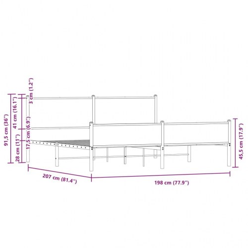 Sengeramme i metal uden madras 193 x 203 cm - røget egetræsfarve