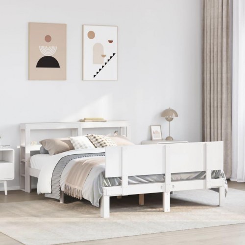 Sengeramme med sengegavl 120x190 cm - massivt fyrretræ, hvid