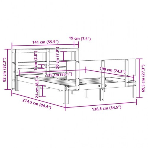 Sengeramme med sengegavl 135 x 190 cm i massivt fyrretræ - hvid