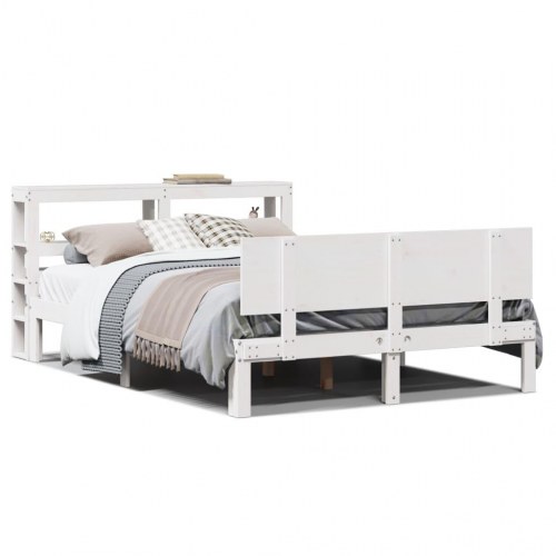 Sengeramme med sengegavl 150x200 cm - massivt fyrretræ, hvid