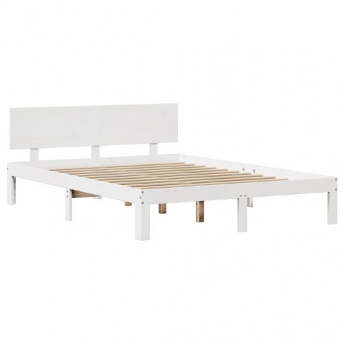 Sengeramme med sengegavl 150x200 cm - massivt fyrretræ, hvid