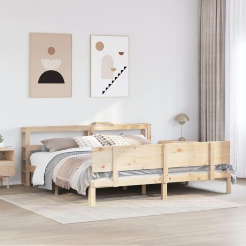 Sengeramme med sengegavl 200x200 cm - massivt fyrretræ