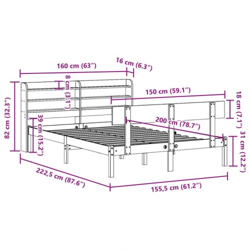 Sengeramme uden madras 150 x 200 cm i massivt fyrretræ - hvid