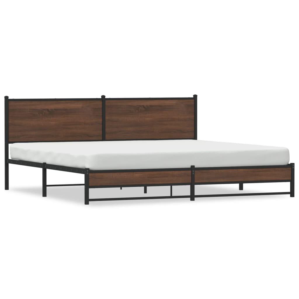 Sengeramme Uden Madras 200x200 Cm Metal Brun Egetræsfarve