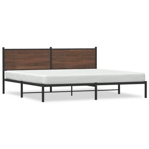 Sengeramme i metal 200x200 cm - brun egetræslook med sengegavl