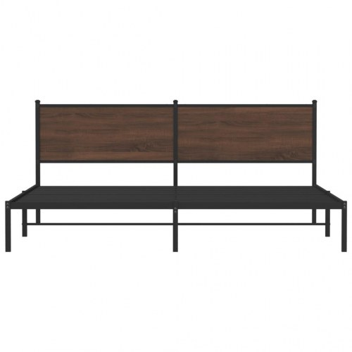 Sengeramme i metal 200x200 cm - brun egetræslook med sengegavl