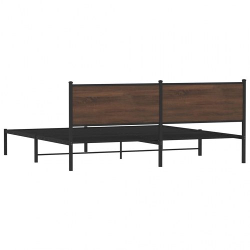 Sengeramme i metal 200x200 cm - brun egetræslook med sengegavl