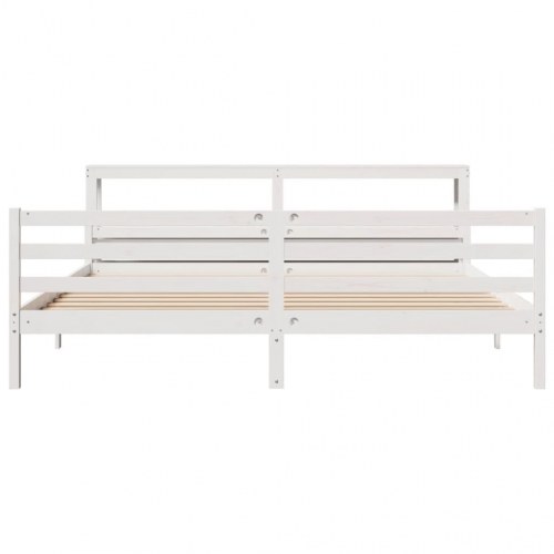 Sengeramme i massivt fyr med sengegavl - hvid 200 x 200 cm