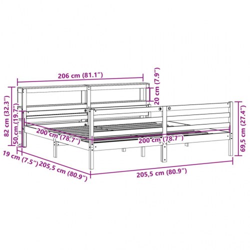 Sengeramme i massivt fyr med sengegavl - hvid 200 x 200 cm