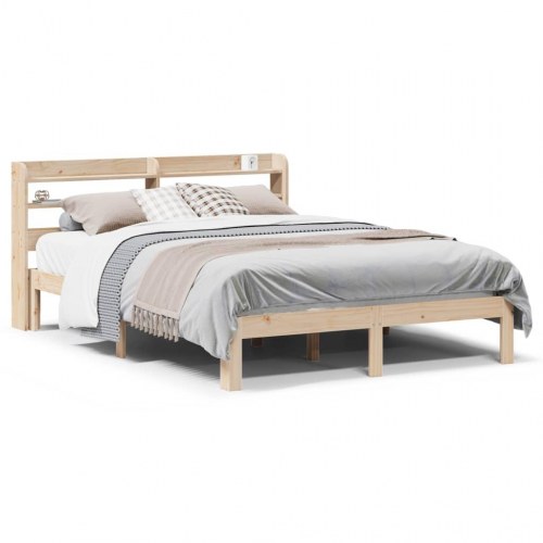Sengeramme med sengegavl 135x190 cm massivt fyrretræ hvid