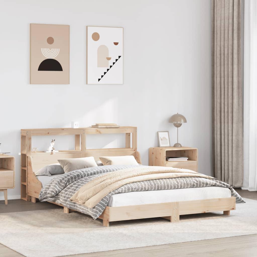 Sengeramme 160x200 cm i massivt fyrretræ med sengegavl og hylder