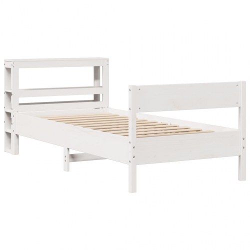Sengeramme med hovedgærde og hylder 90 x 190 cm - hvid
