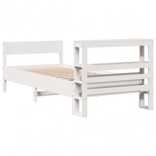 Sengeramme med hovedgærde og hylder 90 x 190 cm - hvid