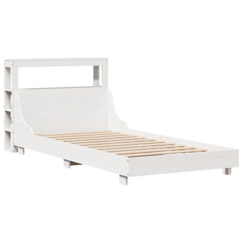 Sengeramme 90x190 cm i massivt fyrretræ - hvid med hylder