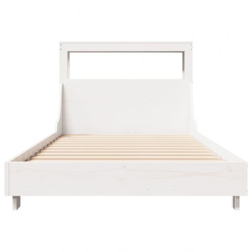 Sengeramme 90x190 cm i massivt fyrretræ - hvid med hylder