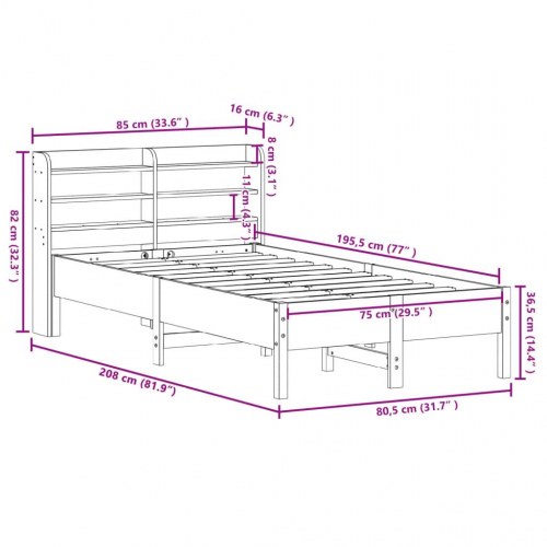 Sengeramme 75 x 190 cm i massivt fyrretræ - hvid