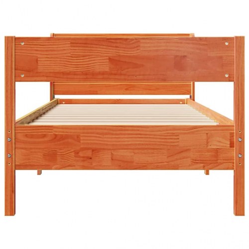 Sengeramme i massivt fyrretræ med hylder 75x190 cm - gyldenbrun